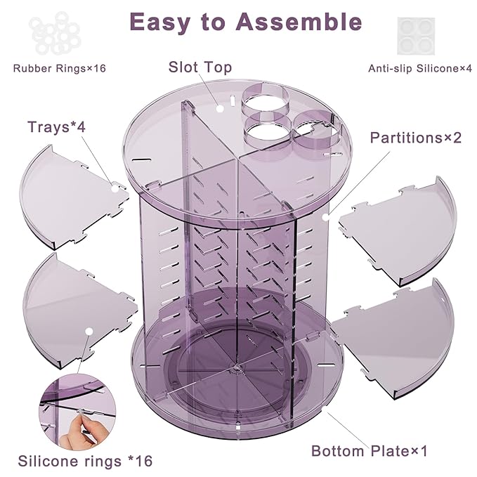Rotating Makeup Organizer, DIY 8 Adjustable Layers Spinning Skincare Storage, Cosmetic Display Case with Brush Holder and Perfume Tray, Multi-Function Vanity Bathroom Countertop Organizer Clear Purple