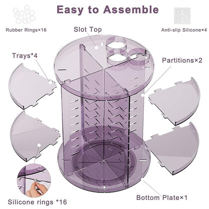 Rotating Makeup Organizer, DIY 8 Adjustable Layers Spinning Skincare Storage, Cosmetic Display Case with Brush Holder and Perfume Tray, Multi-Function Vanity Bathroom Countertop Organizer Clear Purple