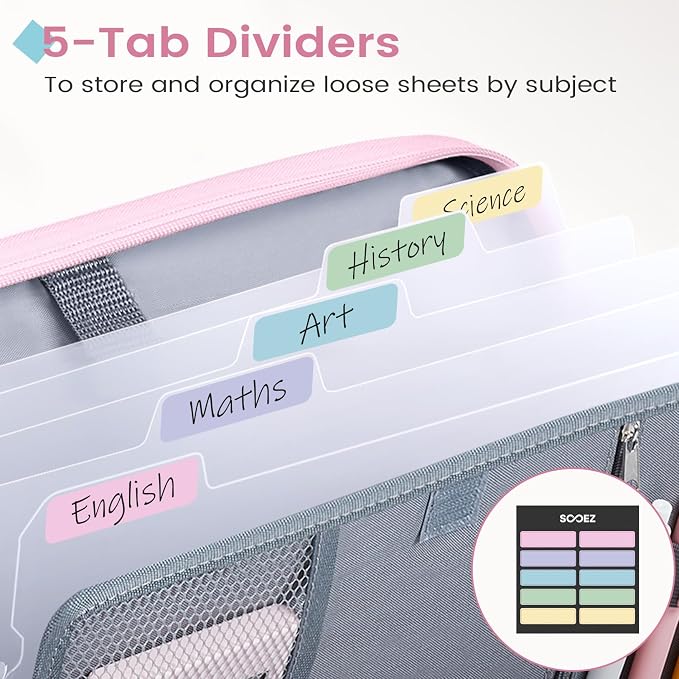 Sooez Zipper Binder Bag, 1 Inch Binders 3 Ring O-Ring, 5-Tab Dividers Expanding File Folder, 500-Sheet Capacity Three Ring Binder, Deep Purple