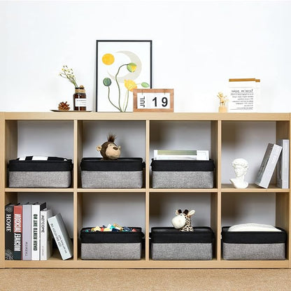 HNZIGE Storage Baskets for Storage Fabric Small Organizer Bins for Shelves,Collapsible Linen Baskets with Cloth Handles for Organizing Closet Nursery Home Shelves,Toy(Black&Gray,11.8" x 7.8" x 5.1")