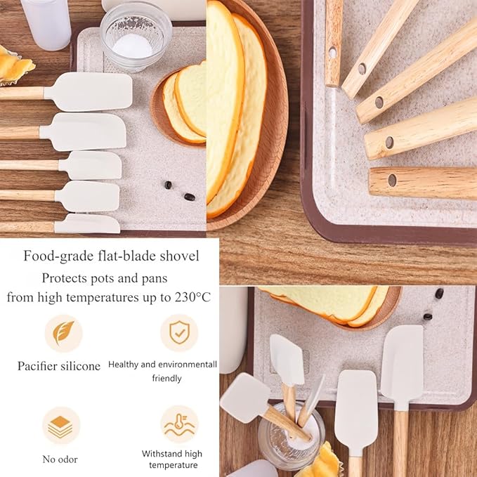 New Year Healthy Cooking, Non-Stick Rubber Scraper Set of 5 Pieces - Food Grade Silicone Scraper, Soup Spoon Scraper, Baking Cooking Mix Frosting Scraper - 600°F Heat Resistant (Cream White)