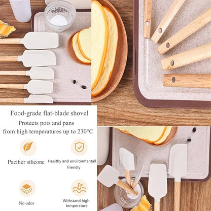 New Year Healthy Cooking, Non-Stick Rubber Scraper Set of 5 Pieces - Food Grade Silicone Scraper, Soup Spoon Scraper, Baking Cooking Mix Frosting Scraper - 600°F Heat Resistant (Cream White)