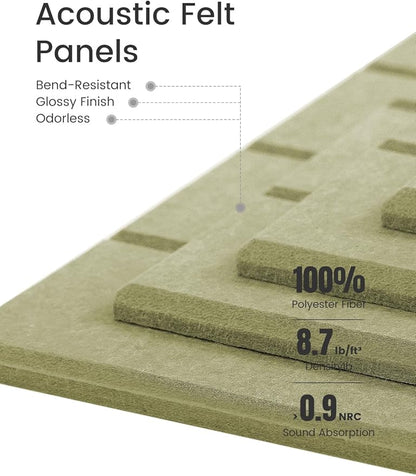 Fluxynara Felt Bulletin Board Tiles -28"x18" with 40 Adhesive Tabs, Cork Board Alternative for Office Decor, Push Pin Board Wall Organizer 6-Pack(Olive Green)