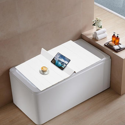 White Wood Grain Foldable Bathtub Cover, PVC Waterproof Dustproof Bath Tub Lid, Heat Preservation Bathroom Tub Tray for Home Hotel Spa (70.87×31.50×0.26)