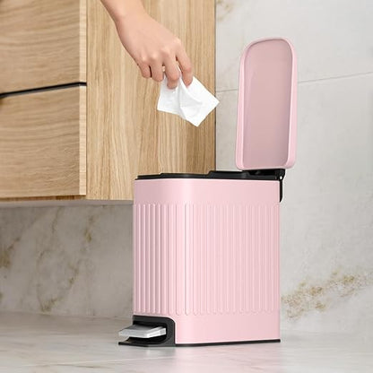 TrashAid Pink Bathroom Trash Can, 1.6 Gallon Stainless Steel Small Garbage Can with Lid, Step Pedal, Cute Wastebasket for Bathroom, Office, Bedroom, RV, Pink
