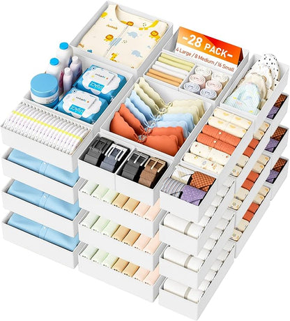 DIMJ Drawer Organizer Clothes - 28 Pack Baby Dresser Organizer for Nursery Closet Organization, Fabric Drawer Organizer Bins for Underwears Socks Bras, Foldable Storage Dividers for Bedroom