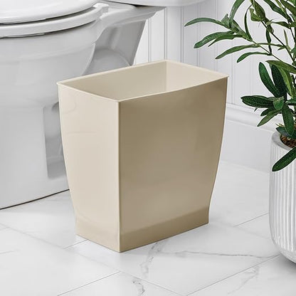 iDesign Small Plastic Bathroom Trash Can, Slim Rectangle Garbage Bin for Bedroom, Office, Dorm, 2-Pack, Brown