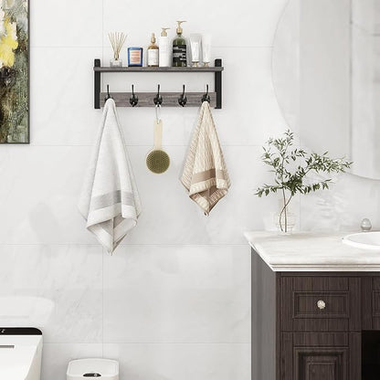 Homode Wall Hooks with Shelf, Coat Rack Wall Mount, Entryway Shelf with Hooks for Clothes, Backpack, Key, Purse - Rustic Grey