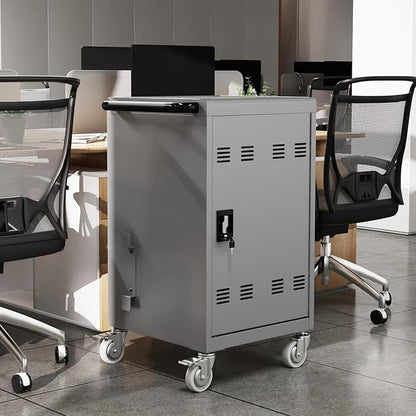 pouseayar 30 Device Mobile iPad Laptop Charging Cart for iPad Laptop Computers Chromebook Fast Charging & Secure Storage (16.3in Screen Size), Ideal for School, Library, Hospital - Grey