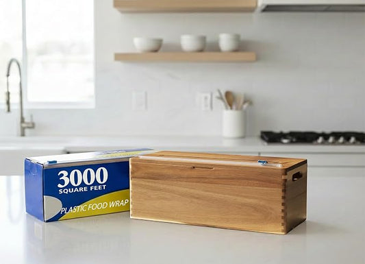 12" Acacia Wood Plastic Wrap and Foil Dispenser with Slide Cutter | Fits Costco Kirkland Rolls