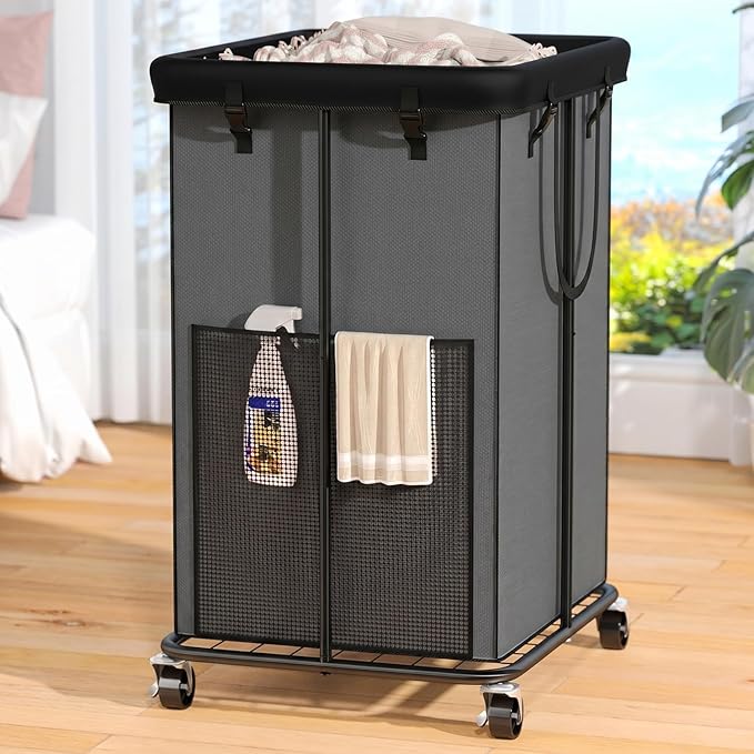 150L Laundry Hamper with Wheels, Rolling Laundry Basket with Metal Frame and Removable Bag, Large & Tall Dirty Clothes Hampers for Bedroom Aesthetic, Laundry Room, Bathroom, Dorm-Grey