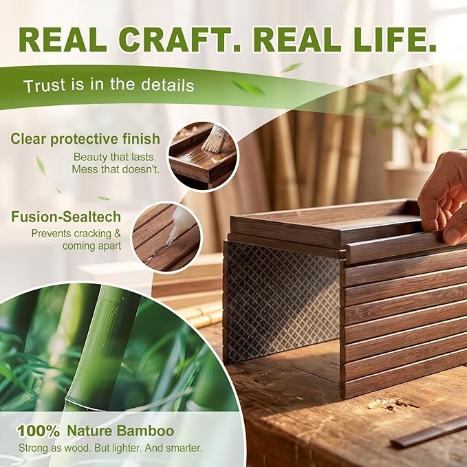 Sofa Arm Tray, Foldable Bamboo Couch Armrest Table with Large 12.5" x 5.8" Storage Compartment, Portable Chair Couch Caddy Arm Tray for Cup TV Snacks Phone