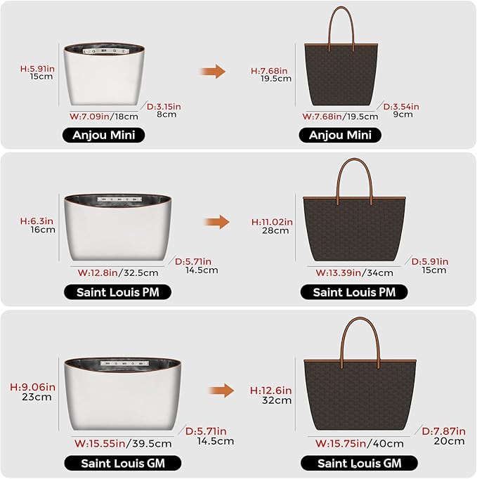 GIVLEFLY Purse Organizer Insert Fit for Saint Louis GM Tote Bag Organizer Insert with Cup Holder, Light Weight Purse Dividers with Built-In Zipper Pocket (Dark Gray Lining,Extra Large)