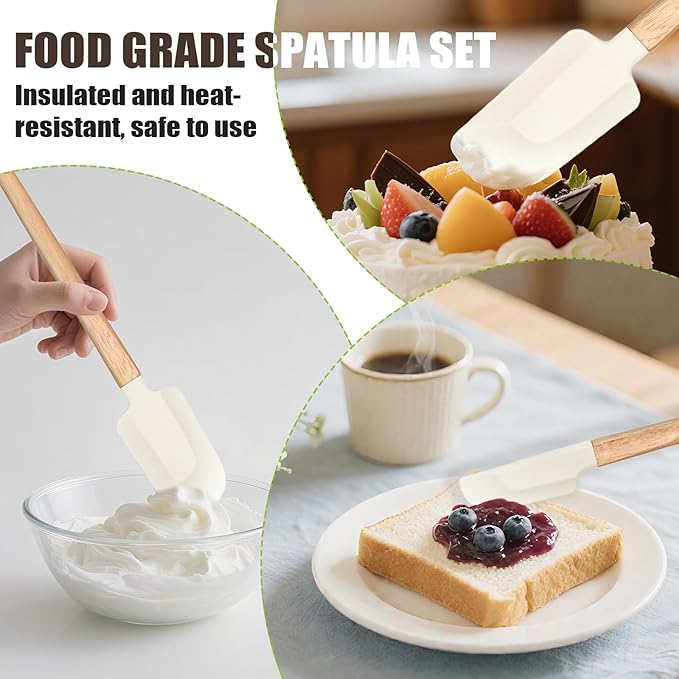 New Year Healthy Cooking, Non-Stick Rubber Scraper Set of 5 Pieces - Food Grade Silicone Scraper, Soup Spoon Scraper, Baking Cooking Mix Frosting Scraper - 600°F Heat Resistant (Cream White)