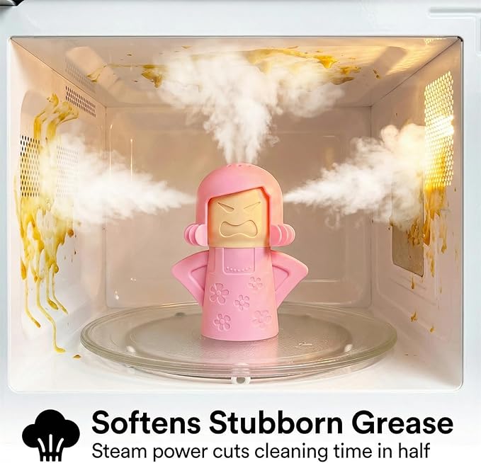 Angry Mama Microwave Oven Steam Cleaner, Angry Mom Microwave Cleaner, Just Add Vinegar and Water, Cut Cleaning Time by Half (Pink)