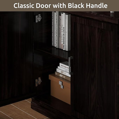 70 Inch Tall Bookcase with Doors, Library Office Bookshelf with Adjustable Shelves, Floor Standing Book Cabinet Shelves for Living Room Bedroom with Anti Tipping Kit, Dark Cherry Finish