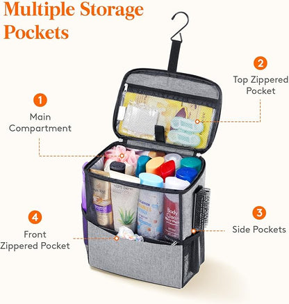 Lifewit Shower Bag Mesh Shower Caddy Portable College Dorm Room Essentials Tote Bag for Bathroom, Gym, Travel, Camping Quick Dry Hanging Shower Organizer Basket Toiletry Bag, Large, Grey