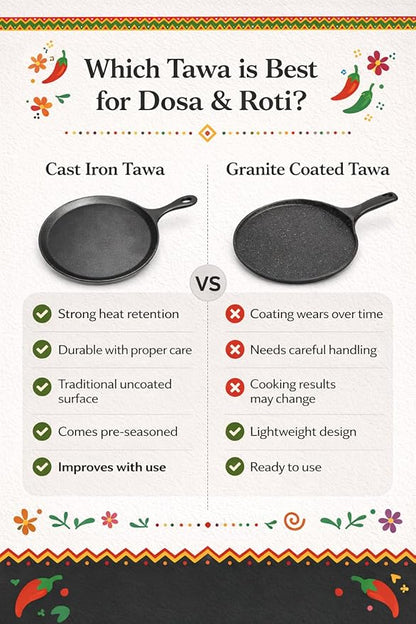 Uno Casa Cast Iron Comal Pan 11.5 Inch - Skillet for Roti, Tawa/Dosa Pan Pataconera, Comales para Tortillas - Cast Iron Pizza Pan - Comal Para Tortillas Grande