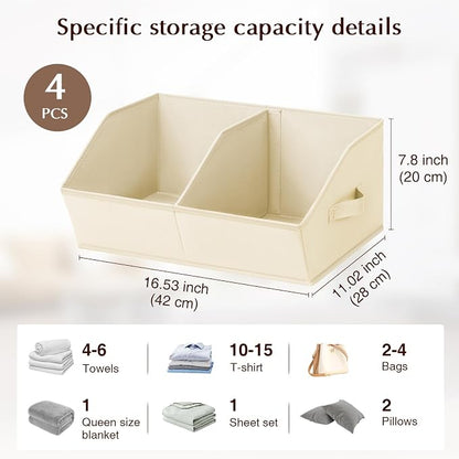 Homsorout Closet Organizers and Storage Bins - 4 Pack Collapsible Divided Trapezoidal Cube Storage Bins Baskets For Organizing Clothes Blankets,Toys, Books, Towels(Beige)