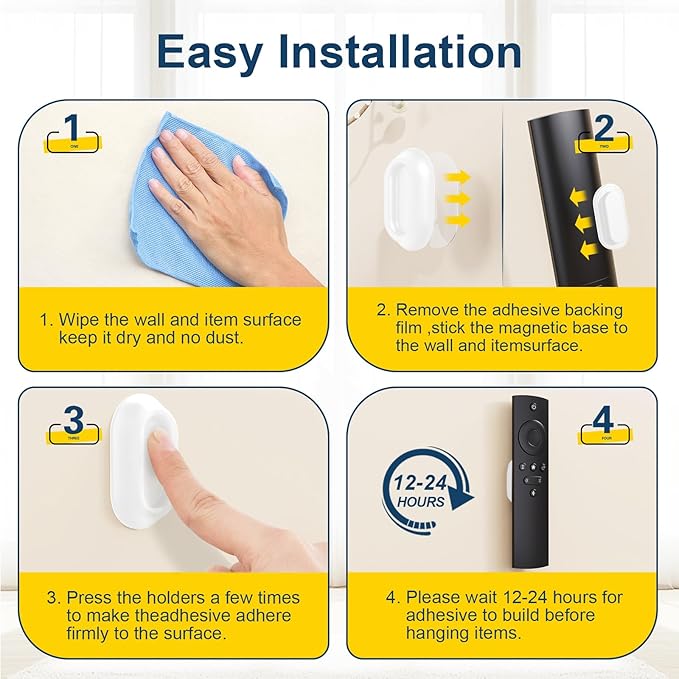 Magnetic Remote Control Holder Self-Adhesive Wall Mount, 6 Pack Upgraded Silicone Organizer Storage Wall Holder for Home Office TV, Fan and Air Conditioner Remote Control White
