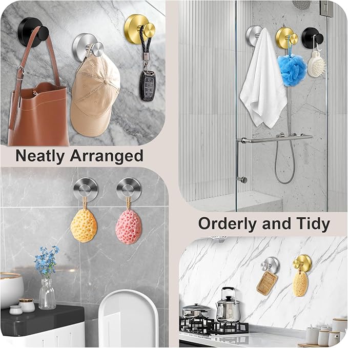 Herda Suction Cup Hooks Heavy Duty Wreath Hangers for Front Door, Stainless Steel Suction Cup Hooks for Shower, Glass, Windows, Walls Waterproof Drill-Free Towel Hooks, Holds Up to 15 Lbs-4 Pack, Gold