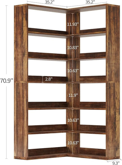 4 EVER WINNER Corner Bookshelf, 6 Tier Bookcase with LED Light and Storage, Industrial Tall Bookshelf Etagere Bookcase, 71” Corner Book Shelf with Storage Display Rack with Baffles for Home Office