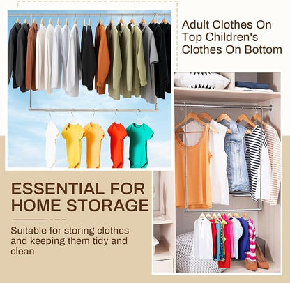 2 Pack Closet Rod Extender Adjustable 16-29 Inches, Double Hanging Organizer Extension for Clothes, Hook-on Storage Bar Adds Extra Space, Heavy Duty Stainless Steel Wardrobe Organizer for Small Closet
