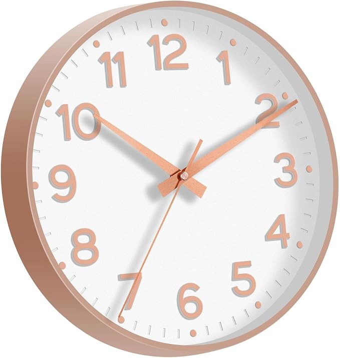Roymnie Wall Clock 12 Inch Silent Wall Clocks Battery Operated- Modern Non Ticking Analog Clock Decorative for Living Room Bedroom Office Kitchen(White Rose Gold)