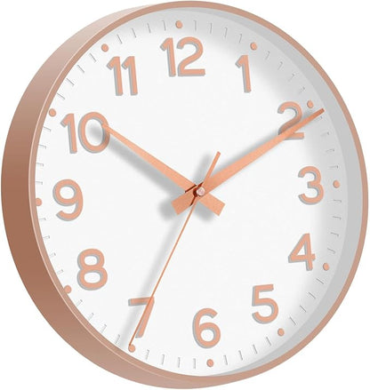 Roymnie Wall Clock 12 Inch Silent Wall Clocks Battery Operated- Modern Non Ticking Analog Clock Decorative for Living Room Bedroom Office Kitchen(White Rose Gold)