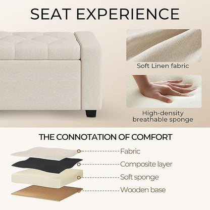 Ottoman with Storage Bench,Large Storage Ottoman Entryway Benches Ottoman Bench with Cushion and Safety Hinge