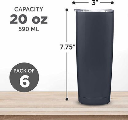 DISCOUNT PROMOS Pipette Stainless Steel Coffee Tumblers 20 oz. Set of 6, Bulk Pack - Double Wall, Perfect for Coffee, Hot Cocoa, Other Hot & Cold Beverages - Charcoal