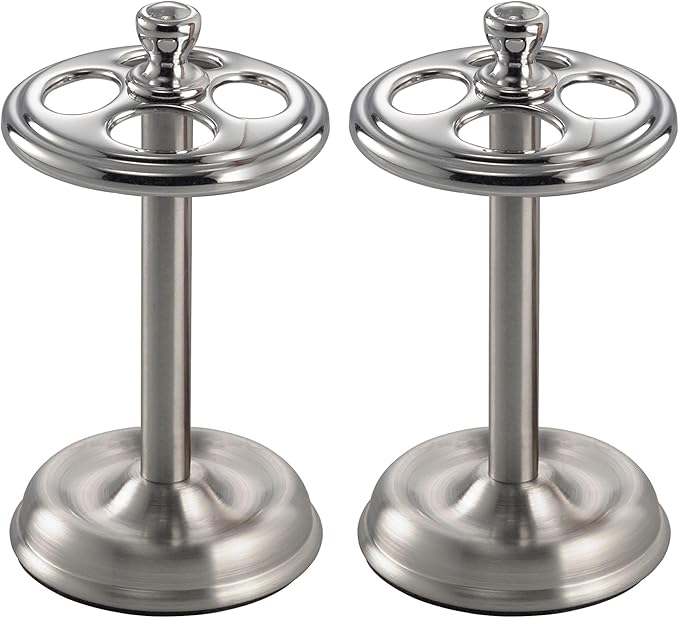 iDesign Toothbrush Holder for Bathroom - 4-Section Toothbrush Stand for Countertop, 2-Pack, Chrome/Brushed