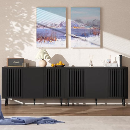 Storage Cabinet, 94.4" Freestanding Buffet Cabinet with 6 DIY Doors and Adjustable Shelf,Modern Sideboard Coffee Bar with Solid Wood Feet for Living Room,Dining Room,Kitchen,Black,Set of 2