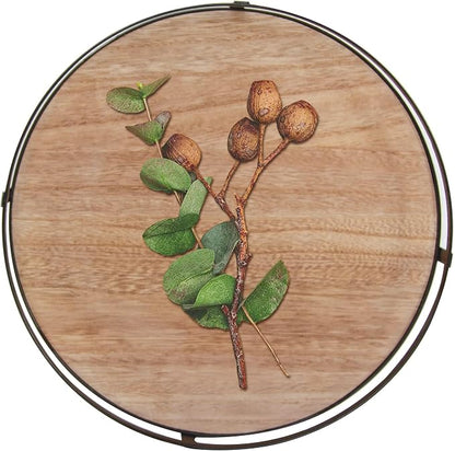 Defined Deco 12in Decorative Tray-Round Serving Tray with Metal Handle-Decorative Trays for Home Decor,Living Room Decor,Coffee Table Decor,Rustic Wooden Tray for Kitchen Table Decor,Dining Table.
