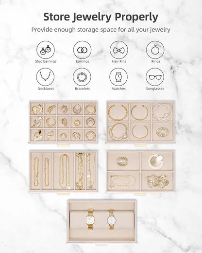 VLANDO 6 Layer Large Jewelry Box - Jewelry Holder Organizer, Jewelry Box Organizer for Drawer Necklace Ring Bracelet and Watch, Birthday Gift for Loved Ones - Pink