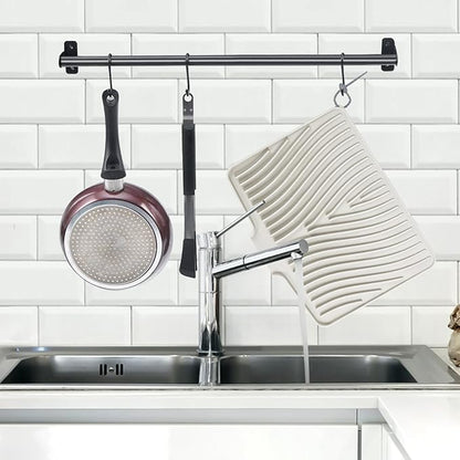 TIKNIK Silicone Dish Drying Mat for Kitchen Counter - Heat Resistant & Non-Slip Dish Drain Pad with Built-In Drain, Dishwasher Safe, Quick-Dry, Hangable & Roll-Up for Storage, Cream-2pcs, 16" x 12"