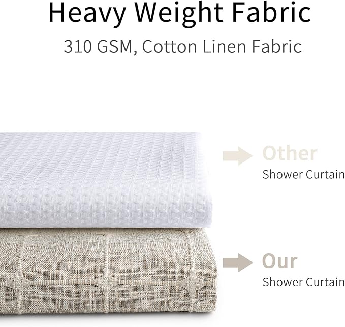 MitoVilla Boho Farmhouse Shower Curtain Set, Modern Boho Shower Curtains for Bathroom Decor, Tan Brown Polyester Linen Fabric Shower Curtain, Rustic Neutral Weave Cloth Shower Curtain, Taupe, 72 x 72