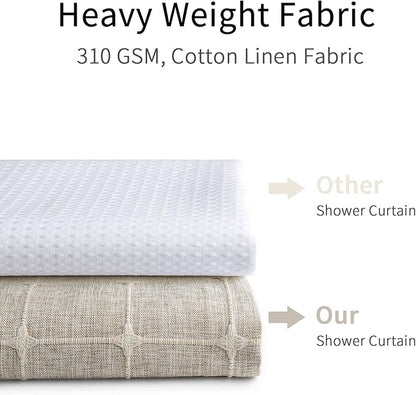 MitoVilla Boho Farmhouse Shower Curtain Set, Modern Boho Shower Curtains for Bathroom Decor, Tan Brown Polyester Linen Fabric Shower Curtain, Rustic Neutral Weave Cloth Shower Curtain, Taupe, 72 x 72