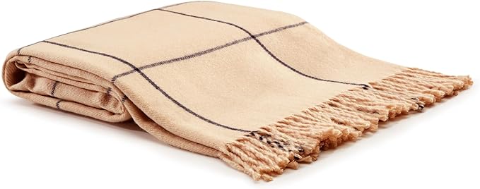 Arus Acrylic Highlands Collection Queen Size Tartan Plaid Design Throw Blanket Cream-Navy, 60x80 inches
