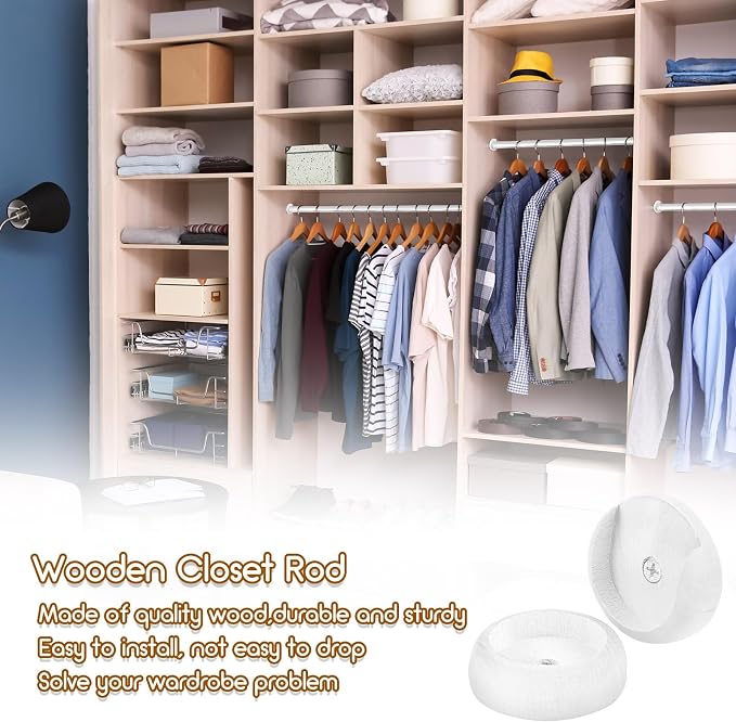 Yookeer 4 Pack Wooden Closet Pole Sockets 1-3/8" Closet Rod Holders Pole Holders for Wardrobe Hallway Bathroom Curtain Clothing Store(White)