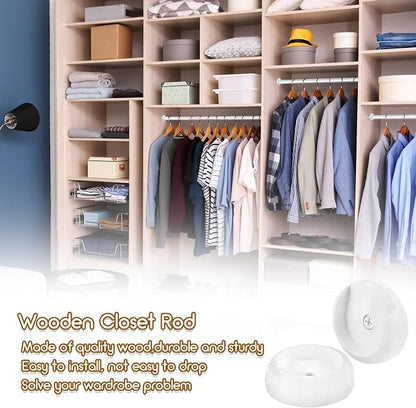 Yookeer 4 Pack Wooden Closet Pole Sockets 1-3/8" Closet Rod Holders Pole Holders for Wardrobe Hallway Bathroom Curtain Clothing Store(White)