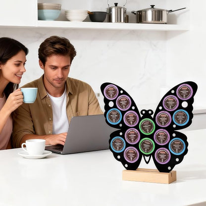 Butterfly Shaped K Cup Holder, Coffee Pod Storage Organizer for 16 Capsules, Classic Black Coffee Bar Accessories, Compatible with Most K-Cups, Suitable for Home Kitchen & Office Countertop