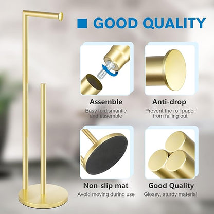 Toilet Paper Holder Stand,Toilet Paper Holder Free Standing,Gold Toilet Stand Holder for 4 Rolls,Toilet Paper Storage by Bathth