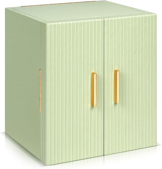 Dajasan Large Jewelry Box Organizer, Jewelry Storage Organizer with 3 Drawers, Huge Jewelry Box with Mirror for Women Girls, Double Door, Textured PU Leather, Gift Idea, Stylish (Green + Gold)