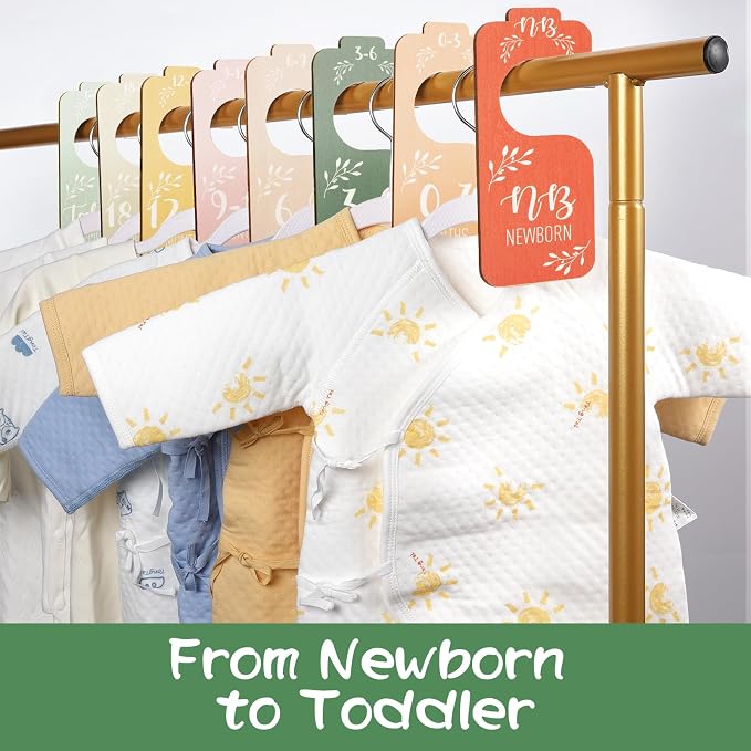 Colorful Baby Clothes Dividers for Closet - 8 Pcs Wooden Baby Clothes Tags Organizer from Newborn to 24 Months Easily Organize Your Nursery Room for Girl and Boy