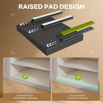 Seinloes 2 Pack Pull out Cabinet Organizer 21"Deep With Raising Pad for Framed Cabinets, Expandable Slide out Drawers for Kitchen Cabinets with 4pcs Divider Racks, Roll out Shelves 12.1"-20.4" W Black