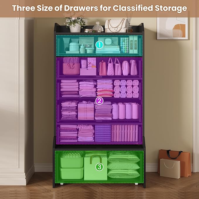 ADORNEVE 6 Drawer Dresser for Bedroom,55.1" Tall Black Chest of Drawers,Large Modern Vertical Dresser for Living Room,Hallway, Closet