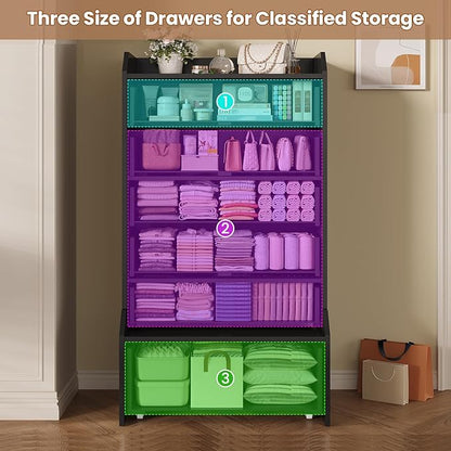 ADORNEVE 6 Drawer Dresser for Bedroom,55.1" Tall Black Chest of Drawers,Large Modern Vertical Dresser for Living Room,Hallway, Closet