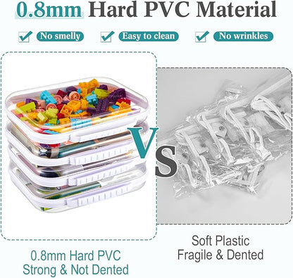 Sanwuta 4 Pcs Clear Hard Zipper Case with Handle Office Storage Cases Hard Plastic Pouches Transparent Bins for Crafts, Snacks, Cosmetics, Puzzles(9.8 x 7.9 x 2 Inches,White)