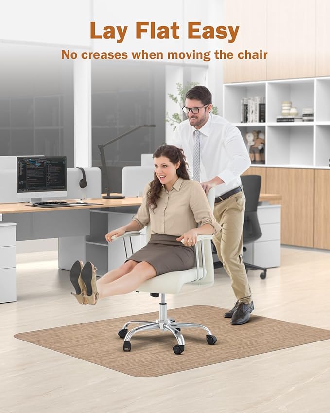 Blvornl Office Chair Mat for Hardwood Floor, 50"*63" Desk Computer Chair Mat for Hard Wood, Large Anti-Slip Hard Floor Protector for Rolling Chair, PVC Desk Rug for Office Red Brown